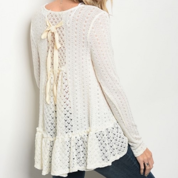 Last 1!! Eyelet Tie back ruffle sweater - Picture 3 of 5